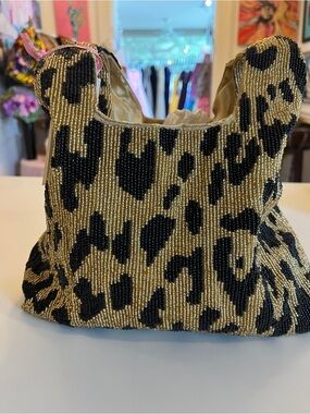 Tiana New York Beaded Leopard-Print Mini Clutch in Gold and Black 10x5x10